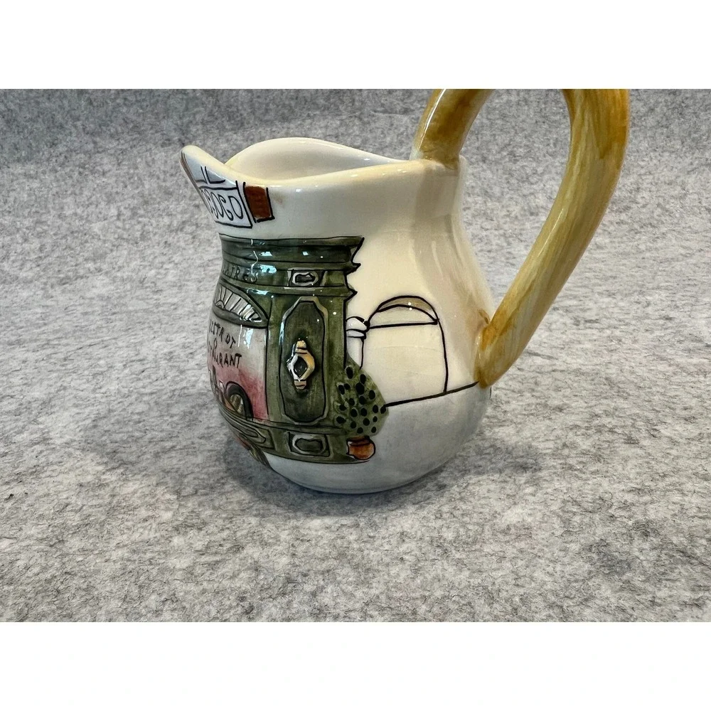 Sakura Bistro Scenes Hand Painted Creamer‎ and Covered Sugar Set